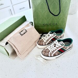 Gucci Monogram Sneakers with Green and Brown Accents